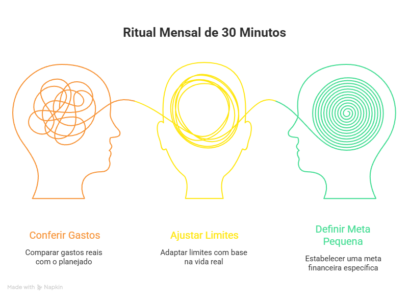 Visual complementar sobre organização e revisão do planejamento mensal